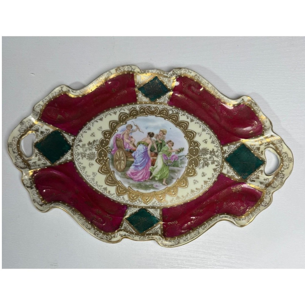 Vintage Royal Vienna Style Porcelain Oval Serving/Dresser Tray Hand Painted
